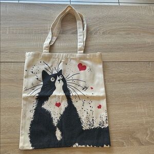 Cat-Themed Canvas Tote Bag - Black and Cream